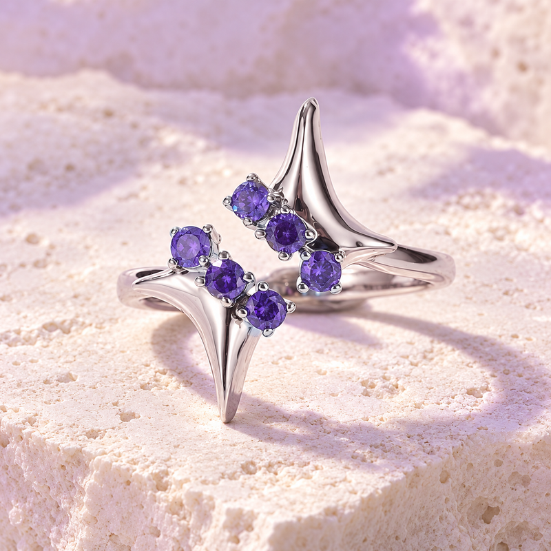 Styled editorial image of Starry Night Ring; AI-created setting. Original product photo also included.