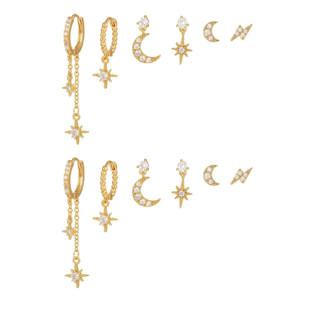 FITINY Celestial Star & Moon Earring Set — 6 or 12 Pieces