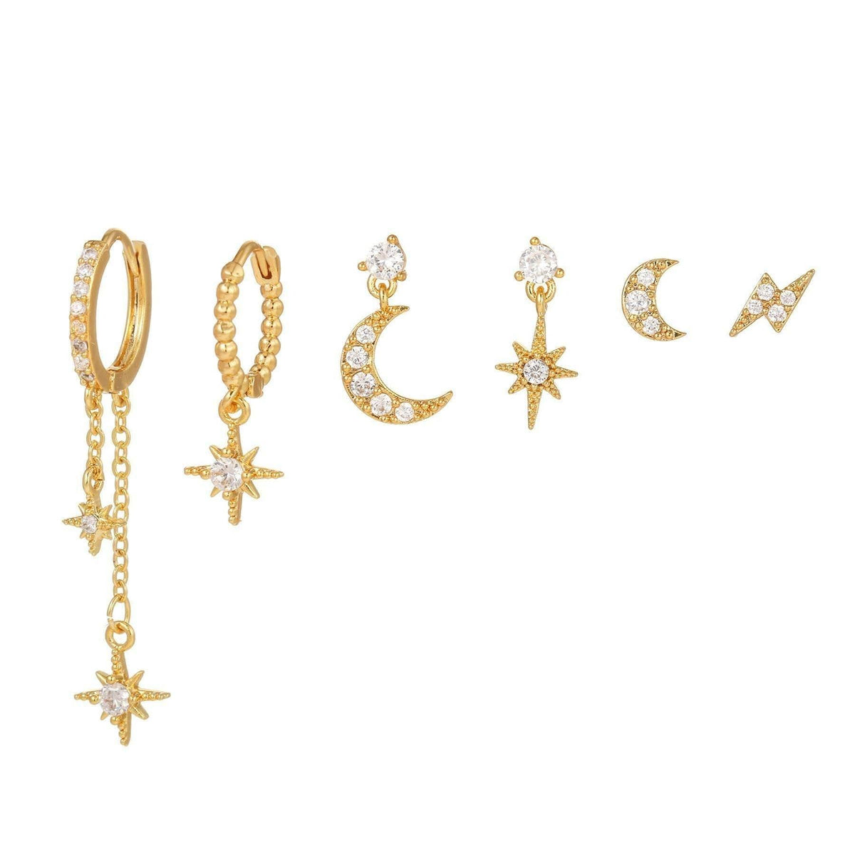 FITINY Celestial Star & Moon Earring Set — 6 or 12 Pieces
