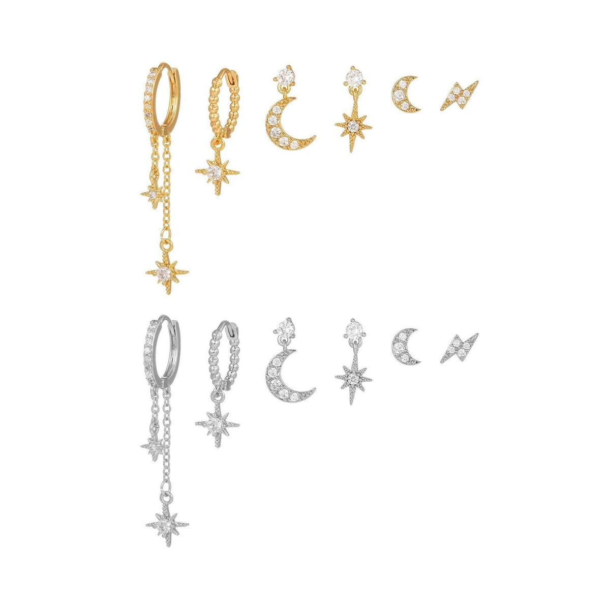 FITINY Celestial Star & Moon Earring Set — 6 or 12 Pieces