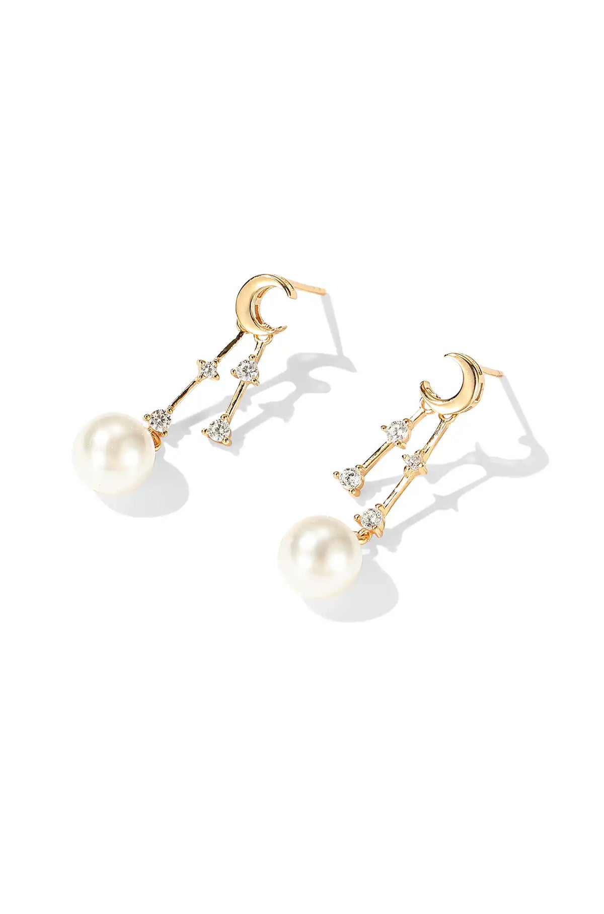 Crescent Moon & Pearl Drop Earrings — Wimsico