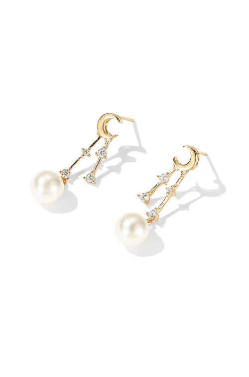 Crescent Moon & Pearl Drop Earrings — Wimsico