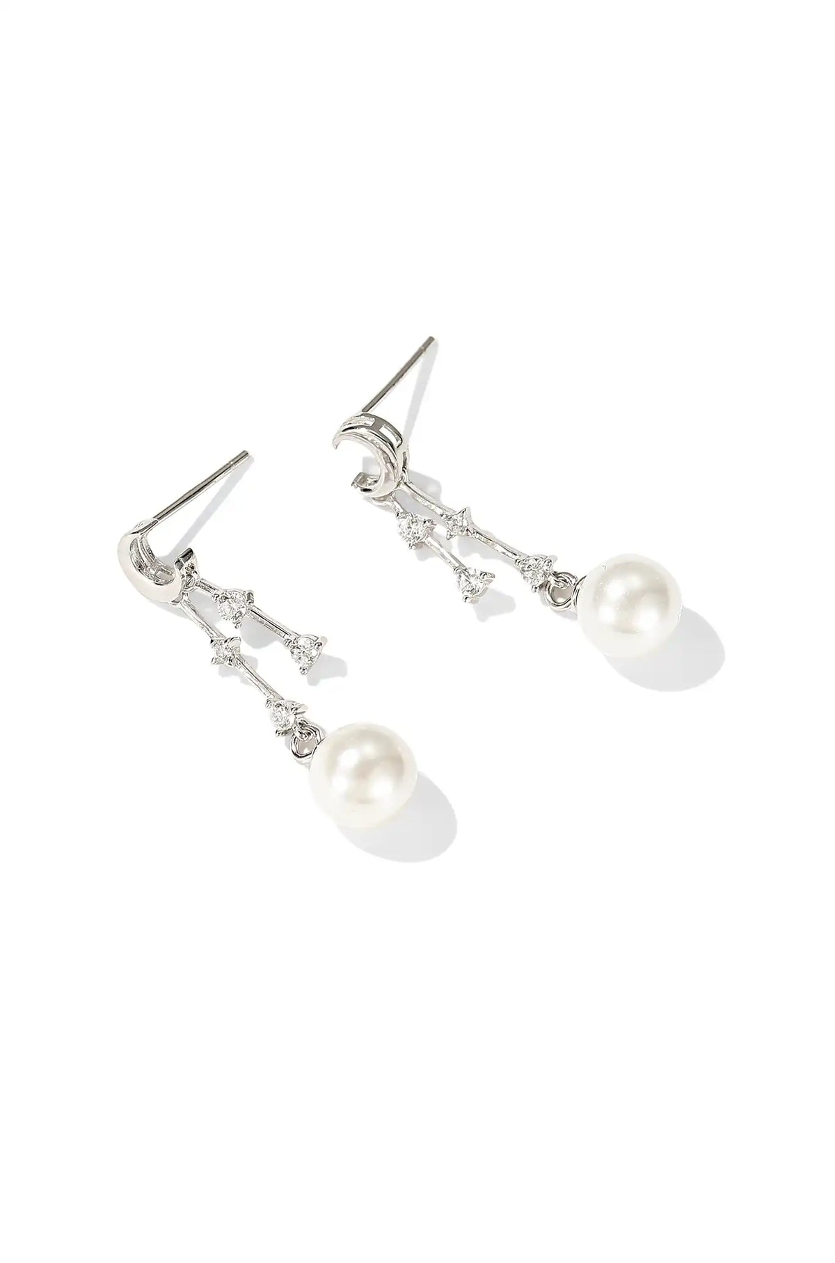 Crescent Moon & Pearl Drop Earrings — Wimsico