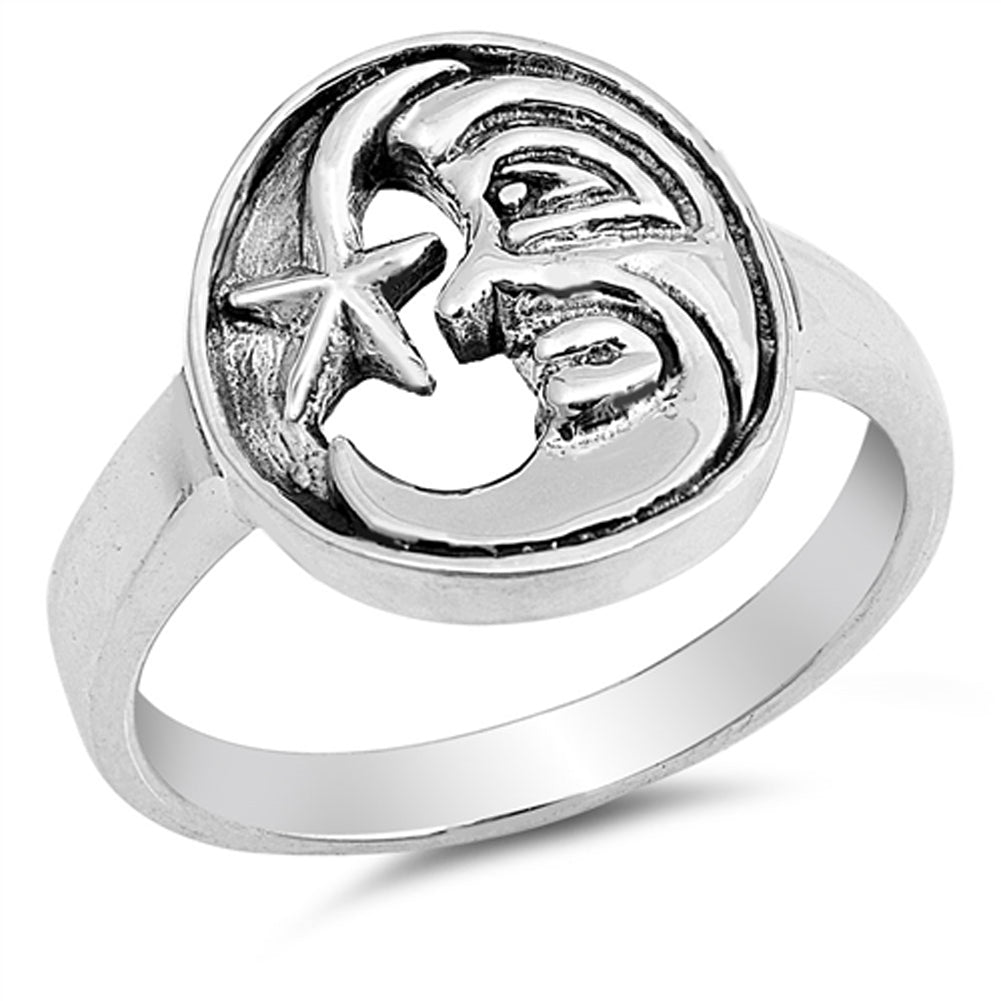 Luna Moon Face & Stars Sterling Silver Ring — My Ring Guru