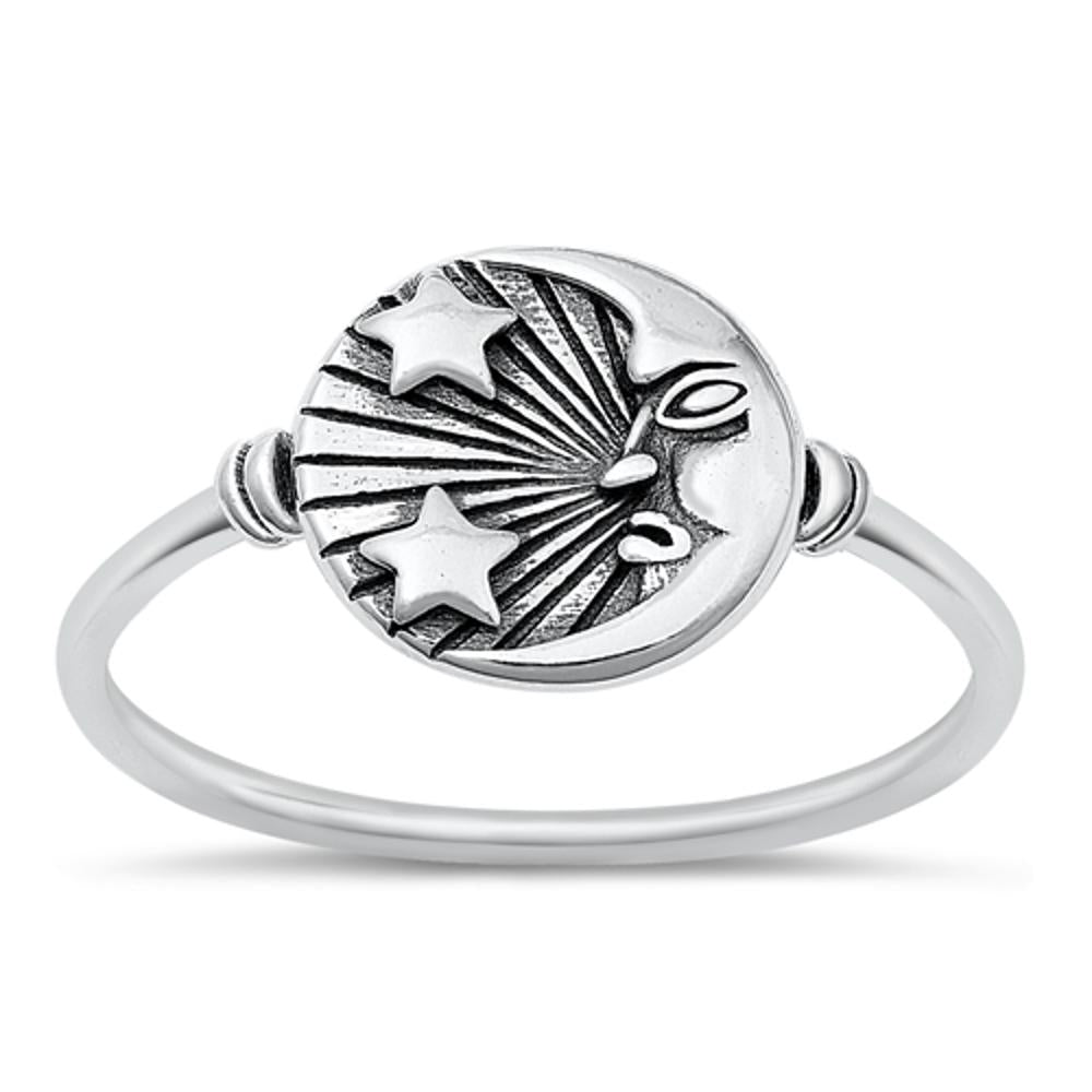 Night Sky Moon & Stars Sterling Silver Ring — My Ring Guru