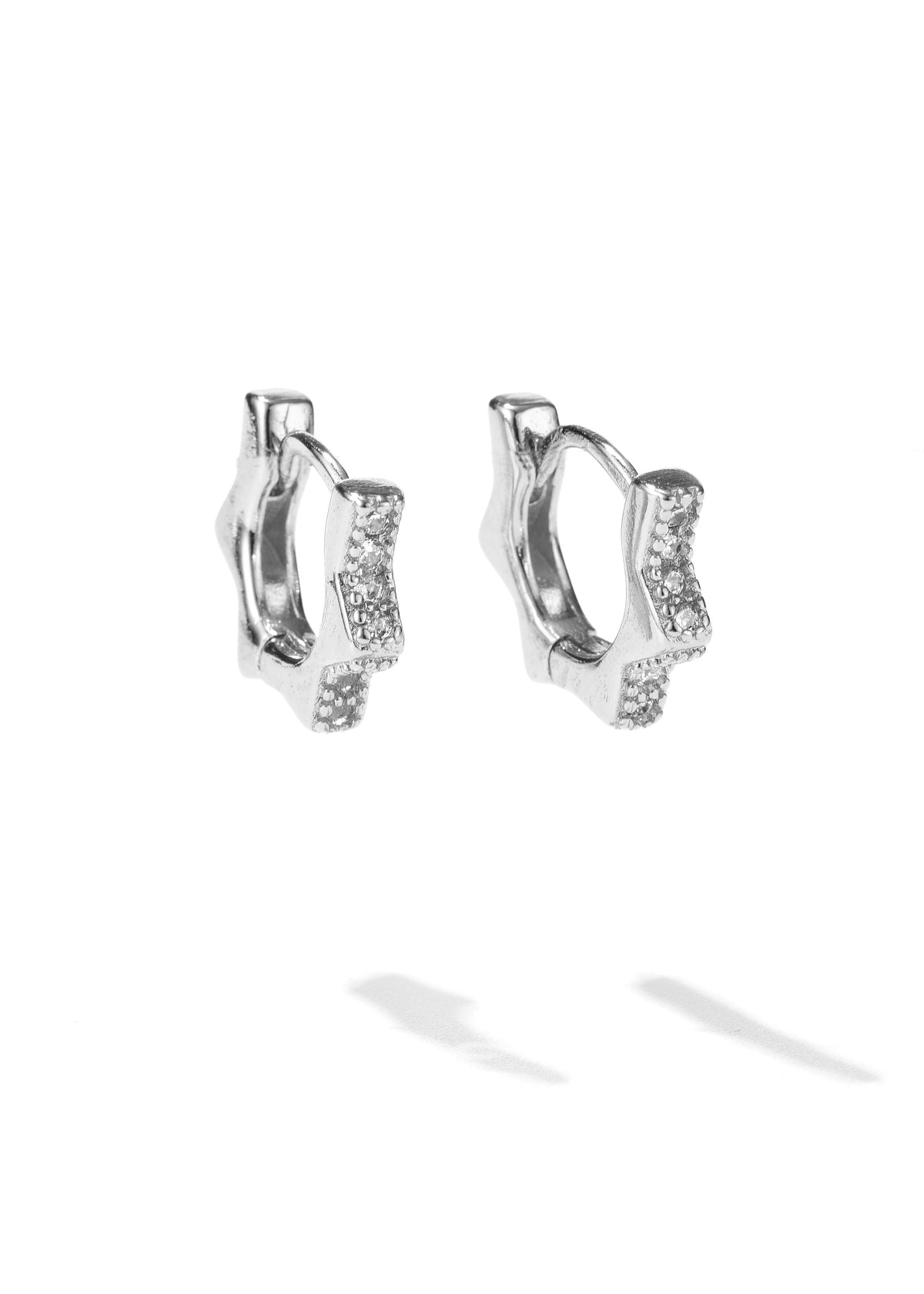 Original product photograph: Starburst Huggie Hoops — Silver