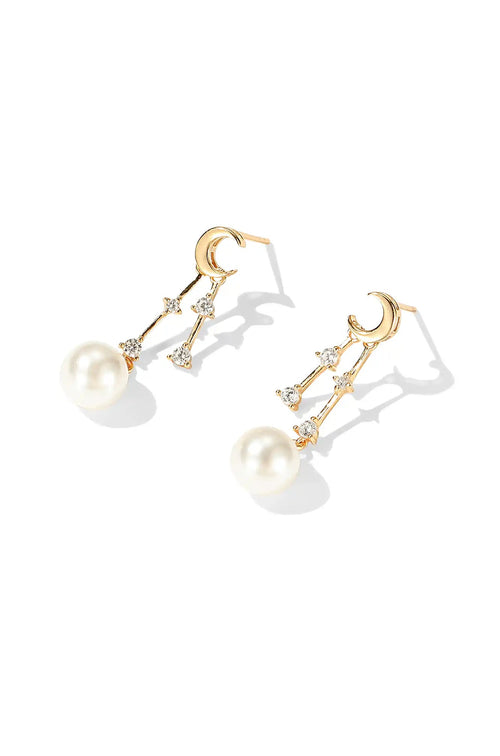 Original product photograph: Crescent Moon & Pearl Drop Earrings — Gold