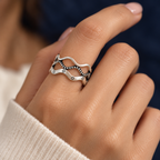 AI-generated on-body styling illustration of Starry Wave Sterling Silver Ring. Illustrative fit; refer to original product photos and measurements.