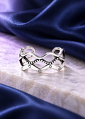 Styled editorial image of Starry Wave Sterling Silver Ring; AI-created setting. Original product photo also included.