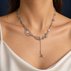 AI-generated on-body styling illustration of Shooting Star Necklace. Illustrative fit; refer to original product photos and measurements.